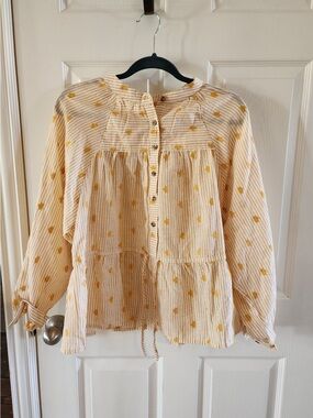CATO Women’s Yellow Stripe Button-Front Peasant Top, XL (?)